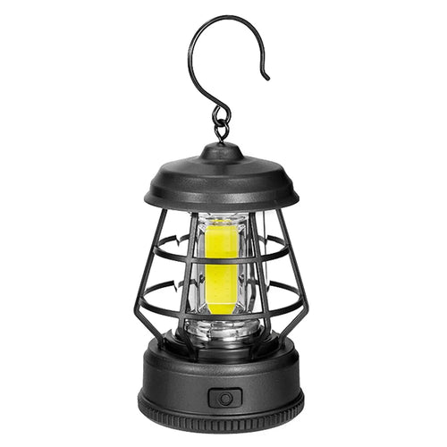 Vintage Portable Outdoor Camping Light Tent Lantern Hanging Lamp, Dry Battery Powered - Black - 1