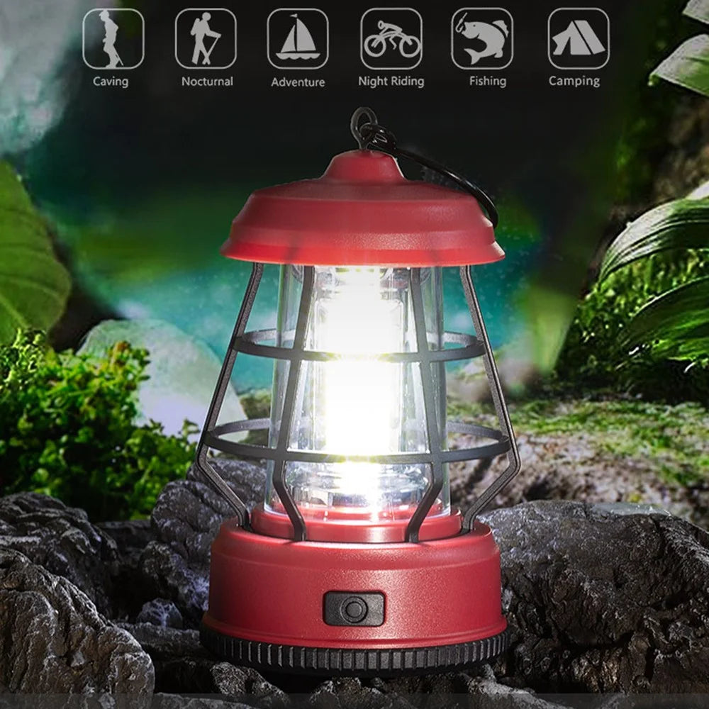 Vintage Portable Outdoor Camping Light Tent Lantern Hanging Lamp, Dry Battery Powered - Black - 3