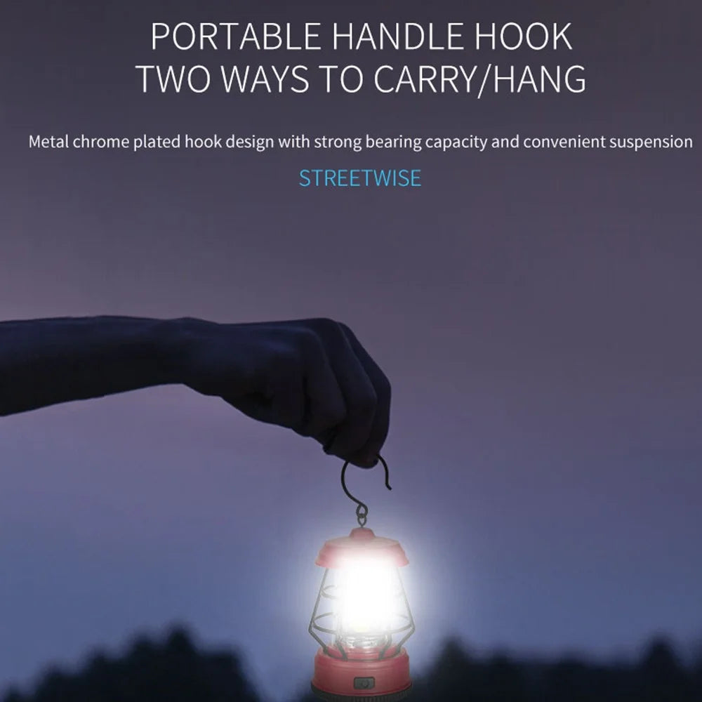 Vintage Portable Outdoor Camping Light Tent Lantern Hanging Lamp, Dry Battery Powered - Black - 5