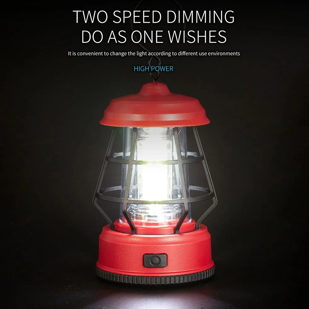 Vintage Portable Outdoor Camping Light Tent Lantern Hanging Lamp, Dry Battery Powered - Black - 7