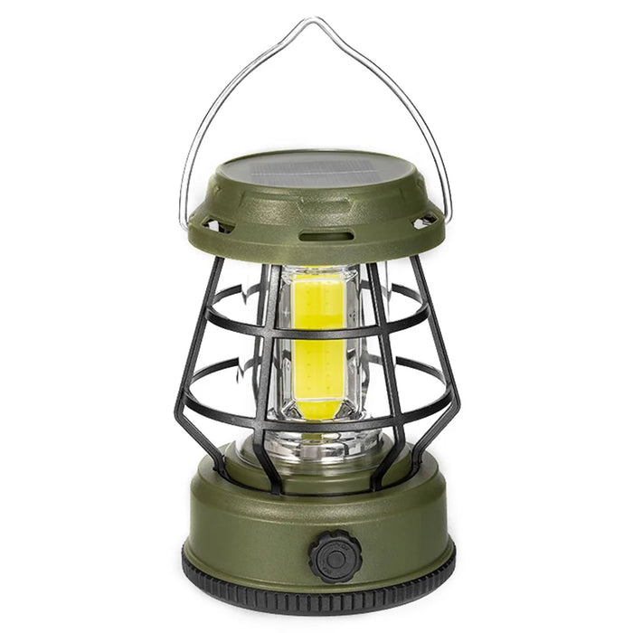 Retro Portable Camping Light Stepless Dimming Tent Lantern Hanging Lamp, Solar Powered - Green - 1