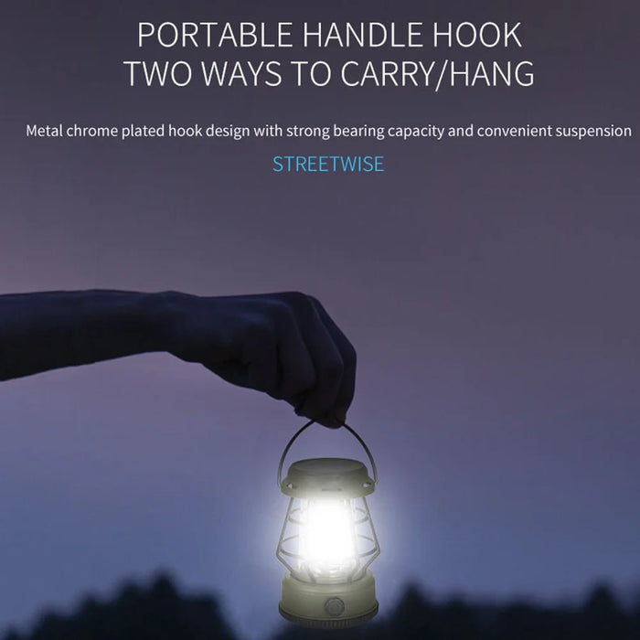 Retro Portable Camping Light Stepless Dimming Tent Lantern Hanging Lamp, Solar Powered - Green - 5