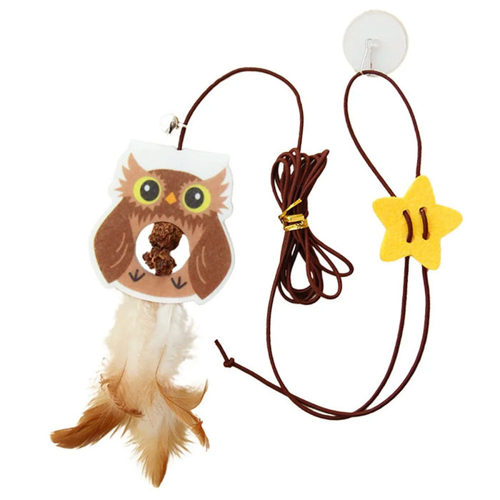 Funny Swing Toy for Cats with Elastic Rope Stick On Hanging Interactive Kitten Teaser ST - Owl - 1