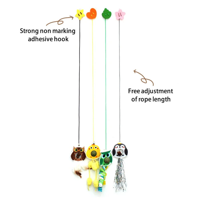 Funny Swing Toy for Cats with Elastic Rope Stick On Hanging Interactive Kitten Teaser ST - Owl - 4