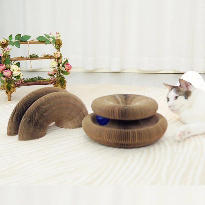 Magic Organ Cat Scratching Board with Bell Corrugated Paper Interactive Claw Grinding Toy ST - Retroflex Pattern - 2