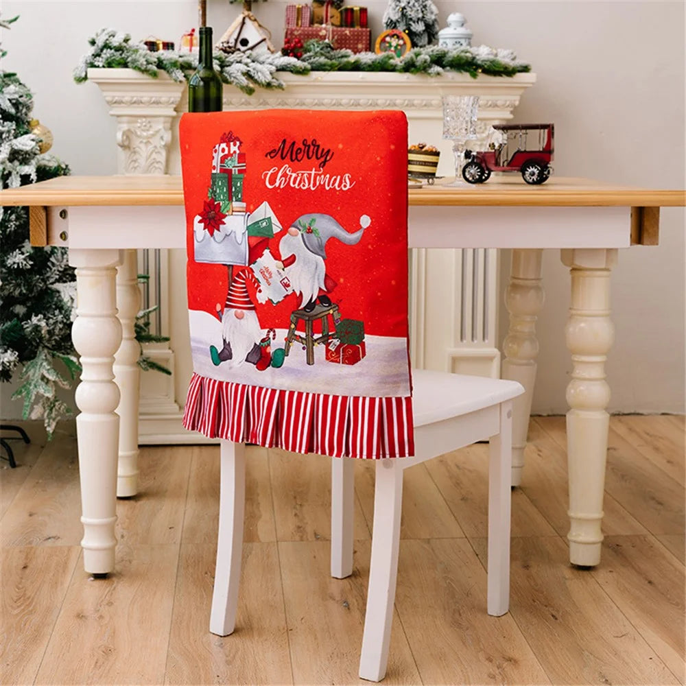 Christmas Pattern Dining Chair Slipcover Cloth Sleeve Chair Back Cover Protector for Home Dining Room - Stripe - 1