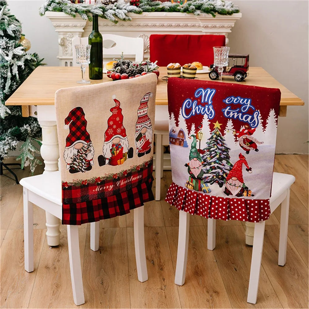 Christmas Pattern Dining Chair Slipcover Cloth Sleeve Chair Back Cover Protector for Home Dining Room - Stripe - 7