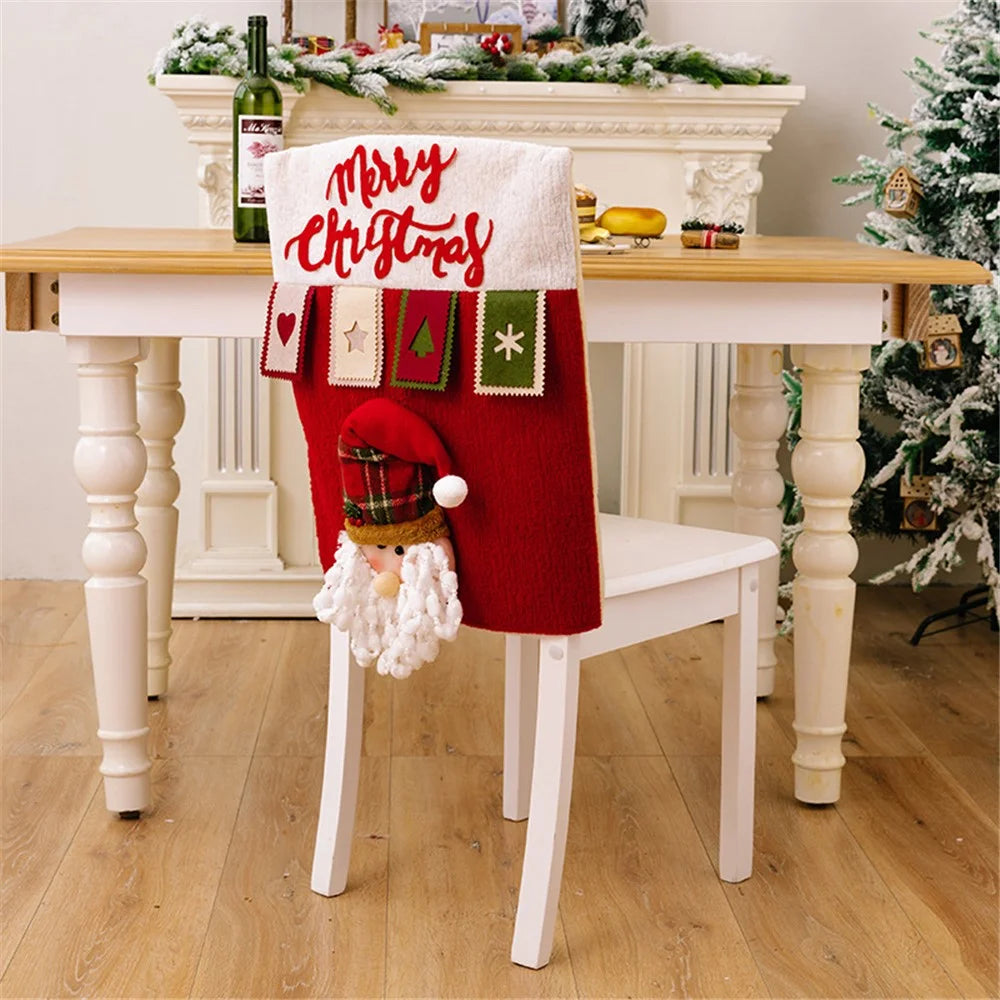 Cute Cartoon Decor Christmas Dining Chair Slipcover Cloth Sleeve Chair Back Cover Protector Gift for Home Dining Room - Santa - 1