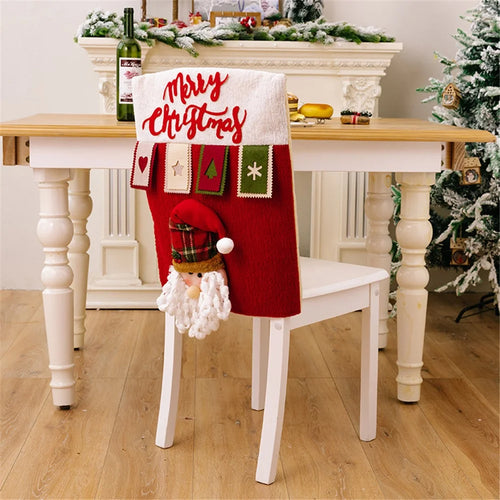 Cute Cartoon Decor Christmas Dining Chair Slipcover Cloth Sleeve Chair Back Cover Protector Gift for Home Dining Room - Santa - 1