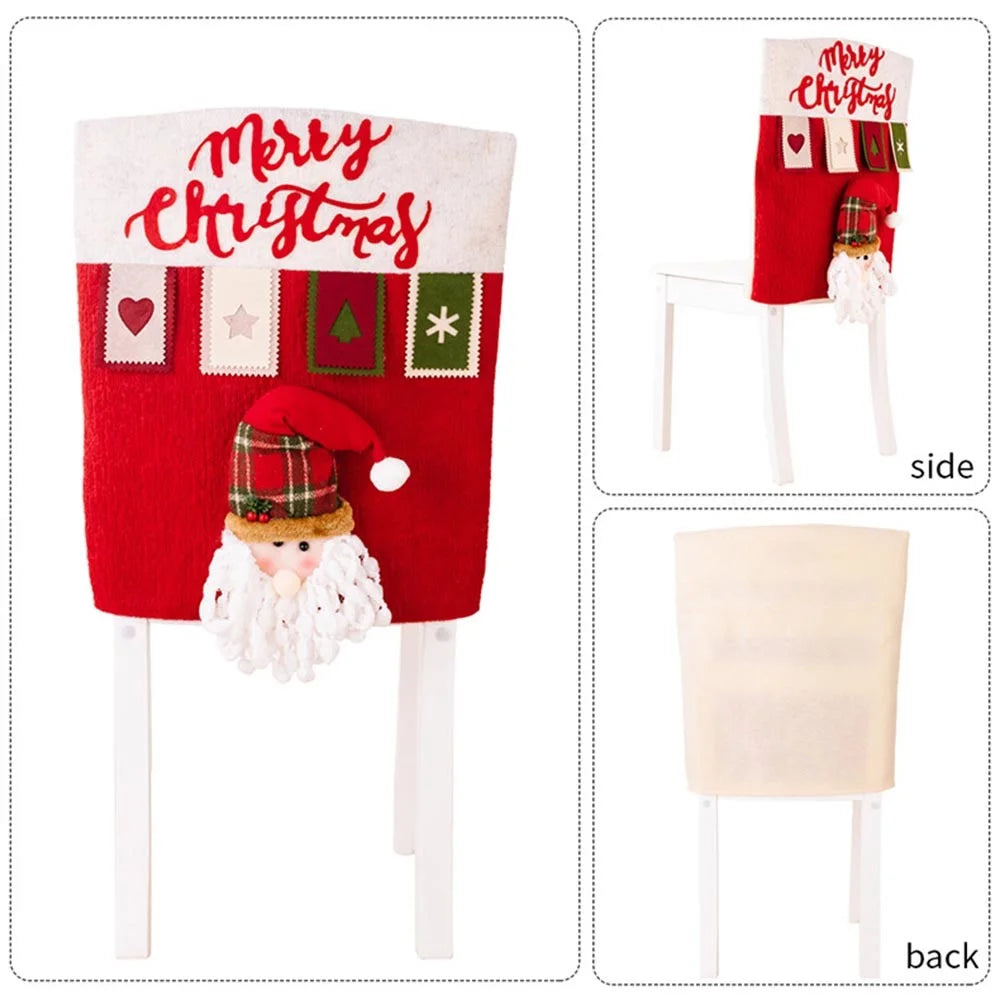 Cute Cartoon Decor Christmas Dining Chair Slipcover Cloth Sleeve Chair Back Cover Protector Gift for Home Dining Room - Santa - 2