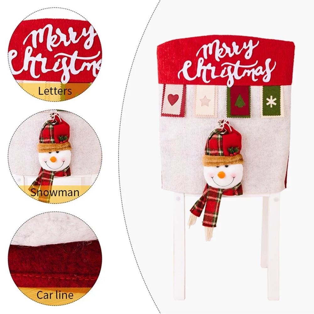 Cute Cartoon Decor Christmas Dining Chair Slipcover Cloth Sleeve Chair Back Cover Protector Gift for Home Dining Room - Santa - 3