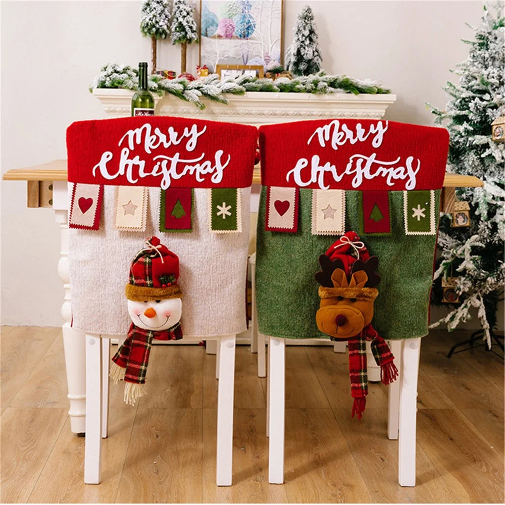 Cute Cartoon Decor Christmas Dining Chair Slipcover Cloth Sleeve Chair Back Cover Protector Gift for Home Dining Room - Santa - 4