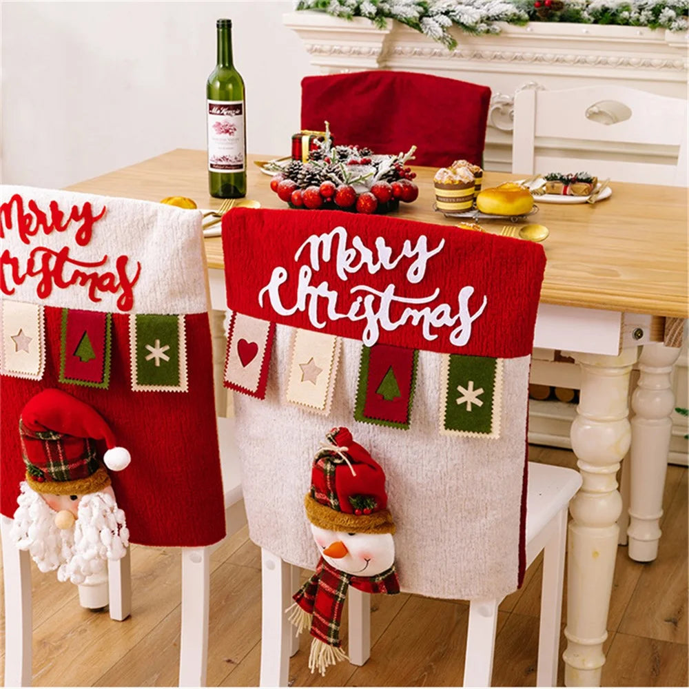 Cute Cartoon Decor Christmas Dining Chair Slipcover Cloth Sleeve Chair Back Cover Protector Gift for Home Dining Room - Santa - 5