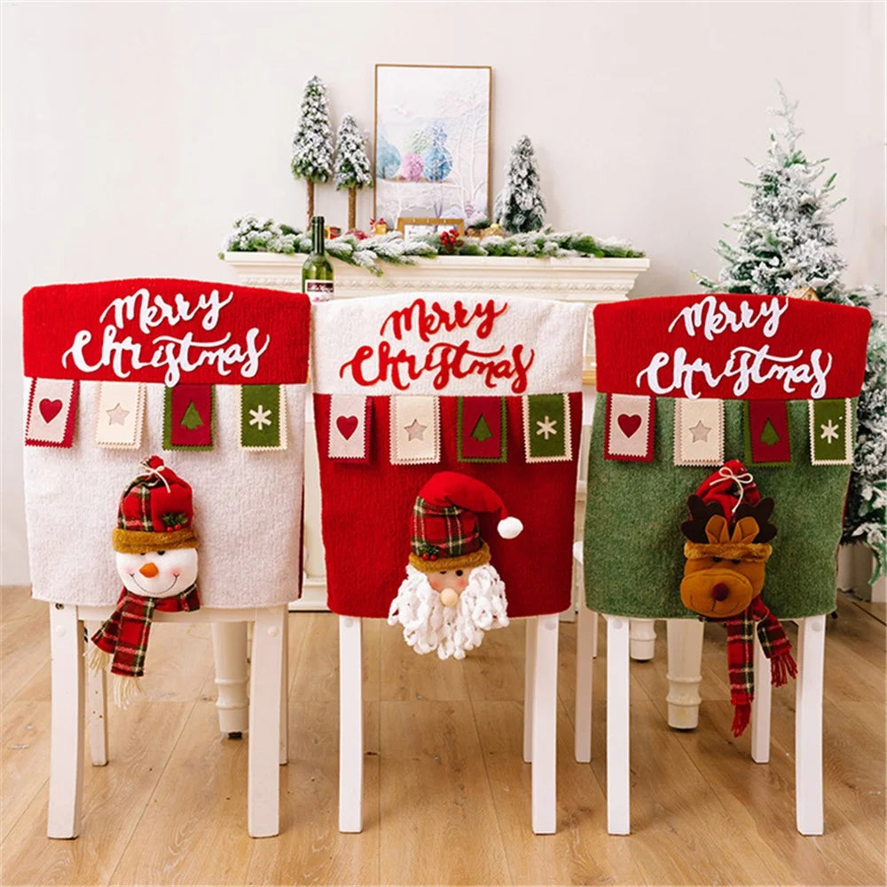 Cute Cartoon Decor Christmas Dining Chair Slipcover Cloth Sleeve Chair Back Cover Protector Gift for Home Dining Room - Santa - 6