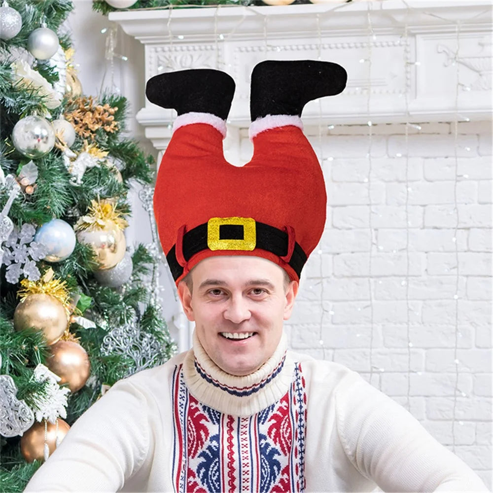 PP + Cotton Christmas Pants Hats Santa Claus Legs Caps Party Hat Dress Up Winter Party Ornament Xmas Decorations Gift - Red - 3