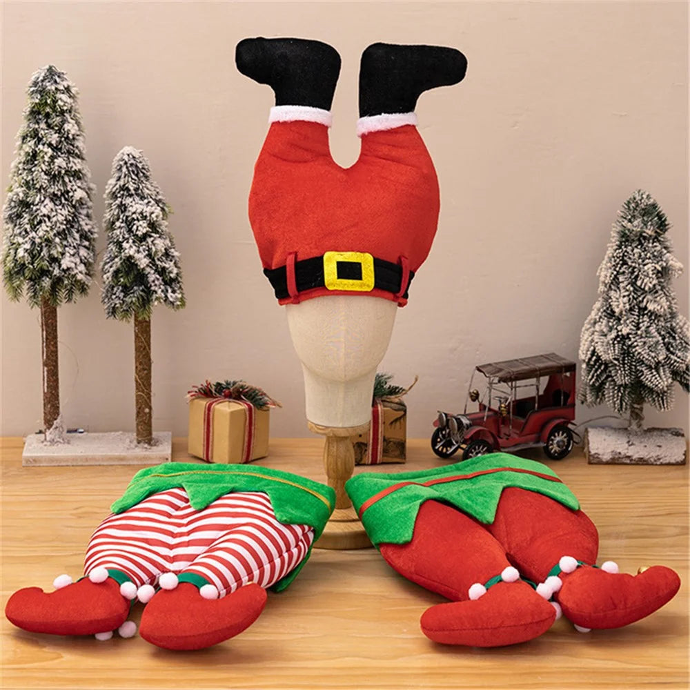 PP + Cotton Christmas Pants Hats Santa Claus Legs Caps Party Hat Dress Up Winter Party Ornament Xmas Decorations Gift - Red - 7