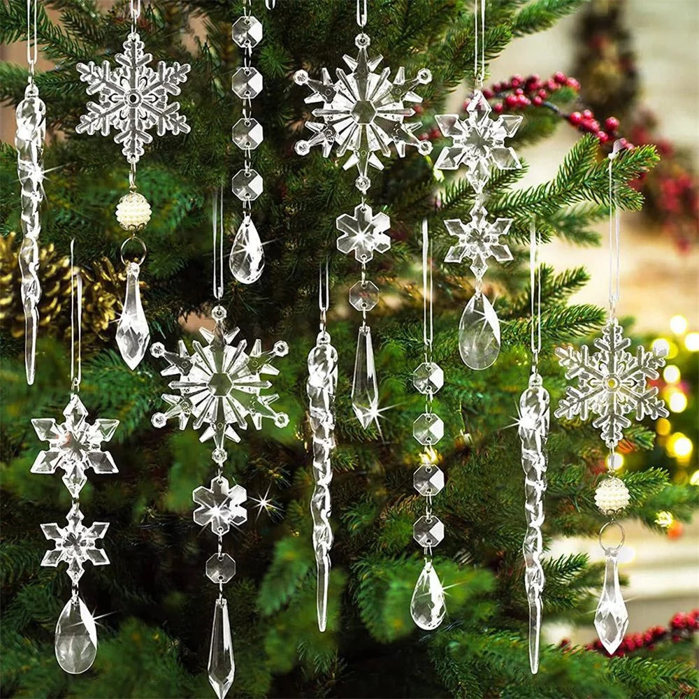10PCS Fake Snow Flakes Home Christmas Ornaments Set Xmas Snowflake Hanging Icicles Simulated Ice Sticks Gift - 3
