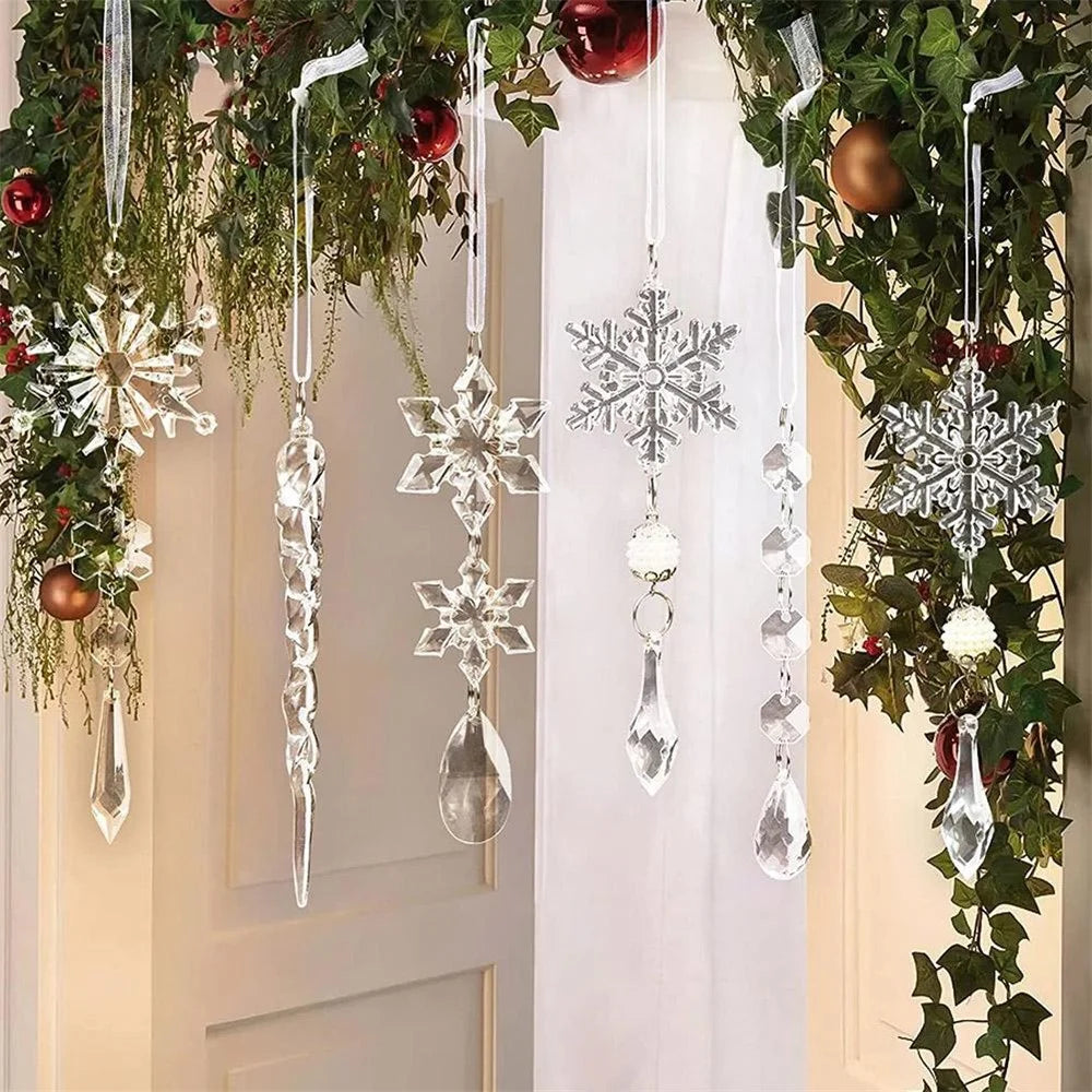 10PCS Fake Snow Flakes Home Christmas Ornaments Set Xmas Snowflake Hanging Icicles Simulated Ice Sticks Gift - 4