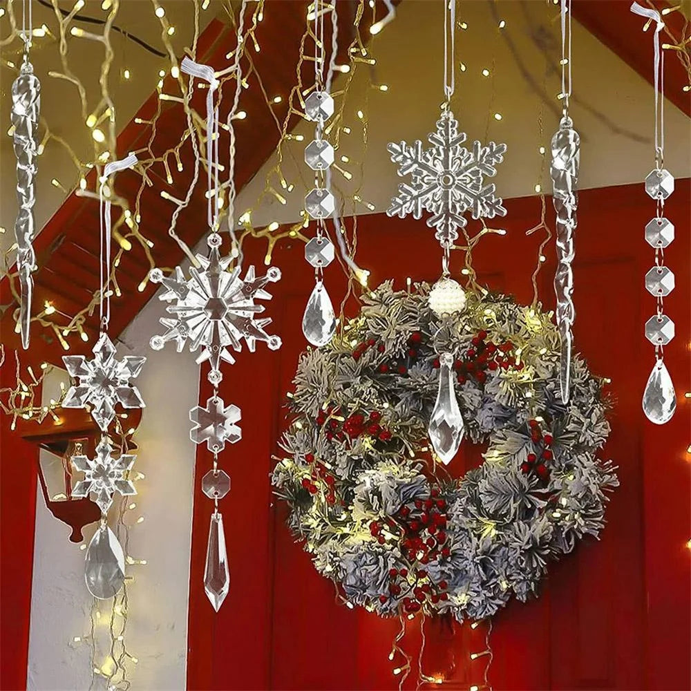 10PCS Fake Snow Flakes Home Christmas Ornaments Set Xmas Snowflake Hanging Icicles Simulated Ice Sticks Gift - 5