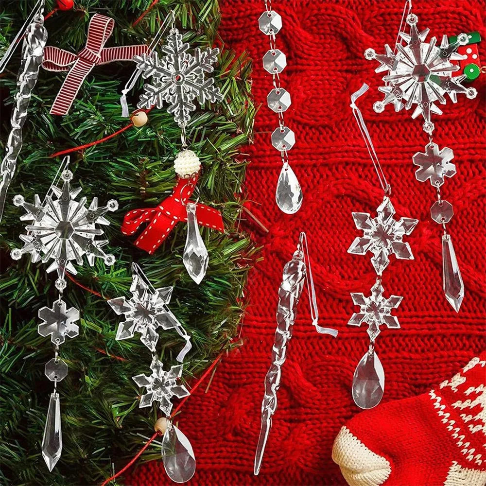10PCS Fake Snow Flakes Home Christmas Ornaments Set Xmas Snowflake Hanging Icicles Simulated Ice Sticks Gift - 7