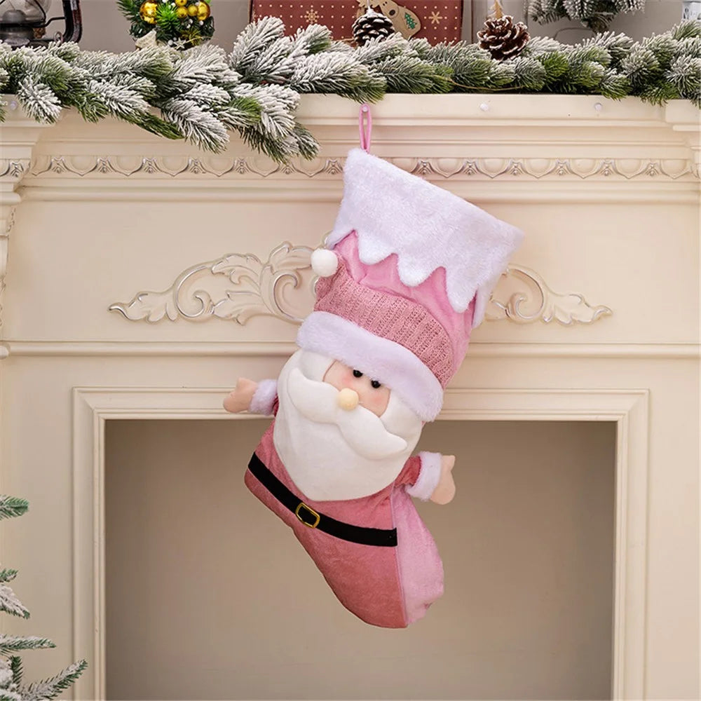 Christmas Cloth Stockings Xmas Ornament Hanging Present Holder Stocking Decoration Gift New Year Party Home Decor - Santa - 2