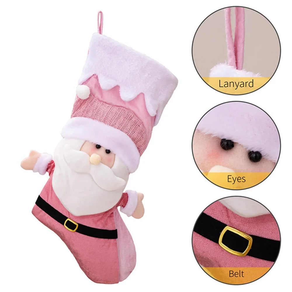 Christmas Cloth Stockings Xmas Ornament Hanging Present Holder Stocking Decoration Gift New Year Party Home Decor - Santa - 3