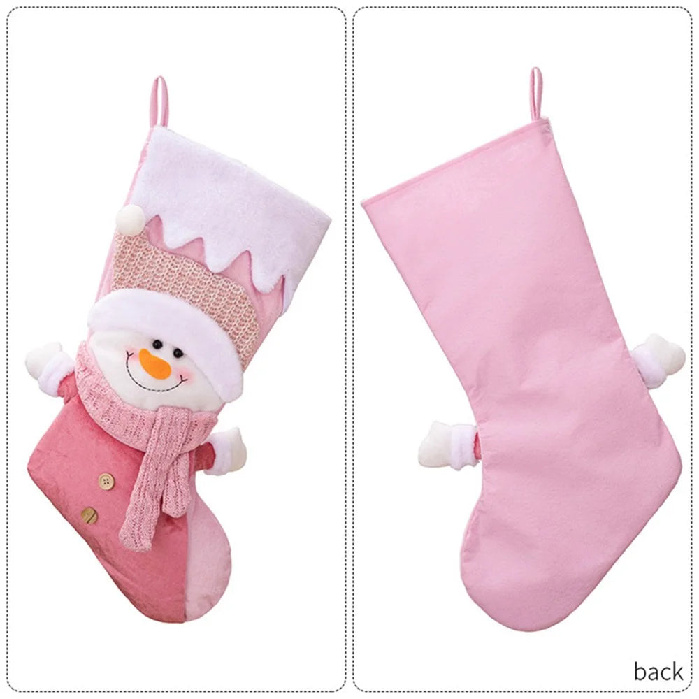 Christmas Cloth Stockings Xmas Ornament Hanging Present Holder Stocking Decoration Gift New Year Party Home Decor - Santa - 4