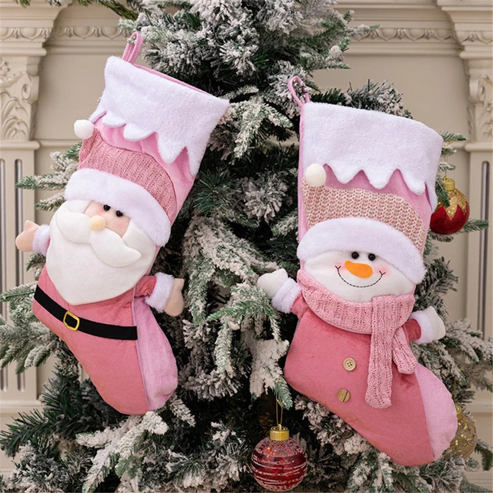 Christmas Cloth Stockings Xmas Ornament Hanging Present Holder Stocking Decoration Gift New Year Party Home Decor - Santa - 5
