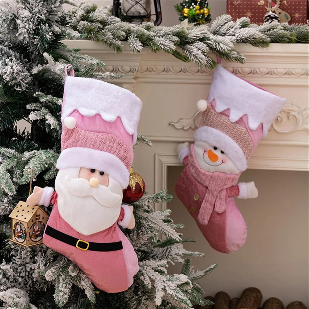 Christmas Cloth Stockings Xmas Ornament Hanging Present Holder Stocking Decoration Gift New Year Party Home Decor - Santa - 6
