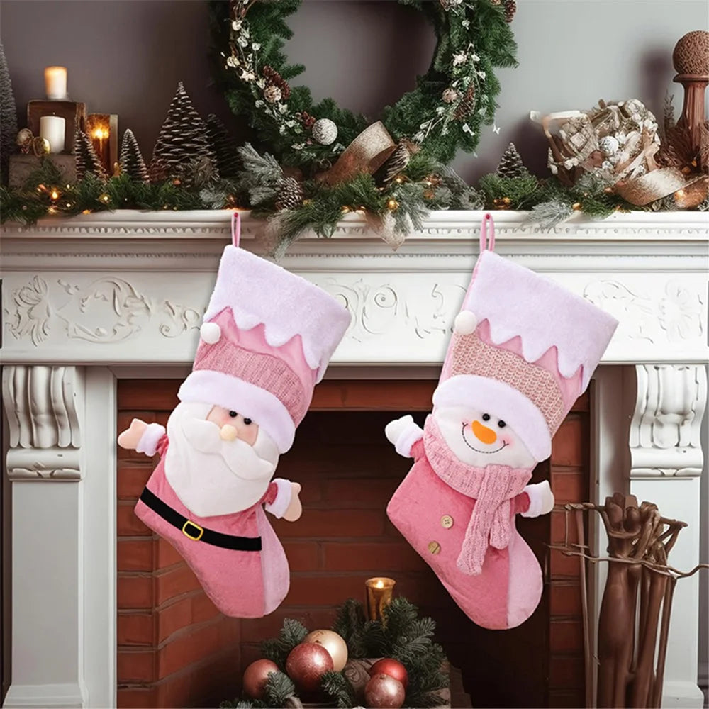 Christmas Cloth Stockings Xmas Ornament Hanging Present Holder Stocking Decoration Gift New Year Party Home Decor - Santa - 7