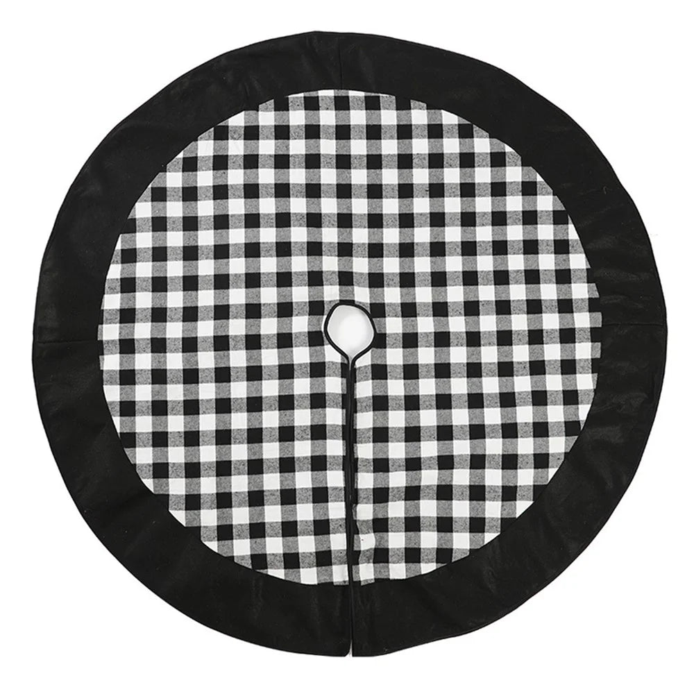 Christmas Tree Skirt Black and White Plaid Cloth Decoration Xmas Tree Ornament Gift for Home Holiday Decor - 1