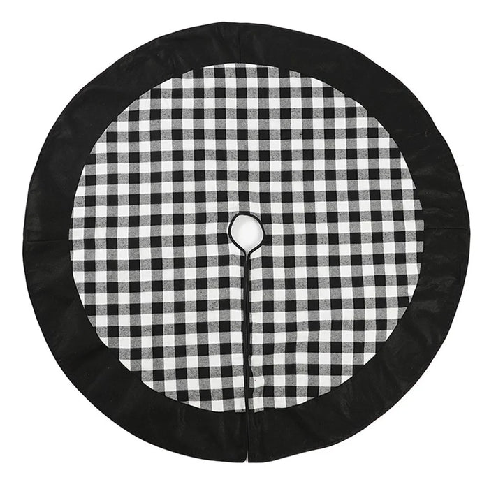 Christmas Tree Skirt Black and White Plaid Cloth Decoration Xmas Tree Ornament Gift for Home Holiday Decor - 1