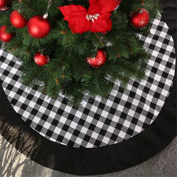 Christmas Tree Skirt Black and White Plaid Cloth Decoration Xmas Tree Ornament Gift for Home Holiday Decor - 2