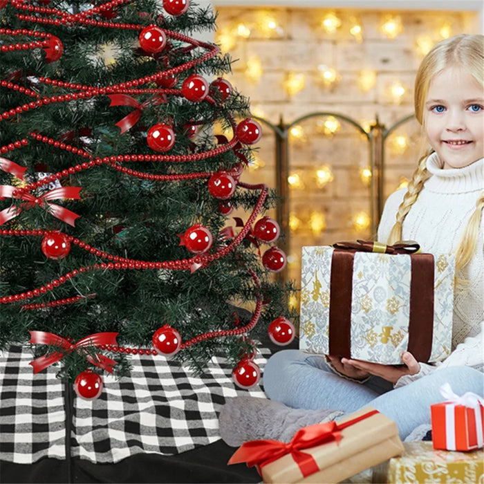 Christmas Tree Skirt Black and White Plaid Cloth Decoration Xmas Tree Ornament Gift for Home Holiday Decor - 3