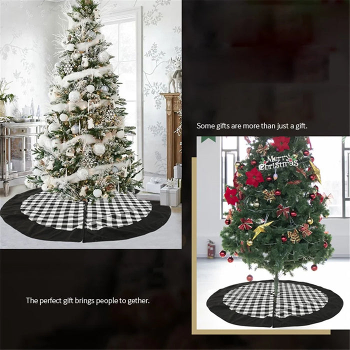Christmas Tree Skirt Black and White Plaid Cloth Decoration Xmas Tree Ornament Gift for Home Holiday Decor - 4