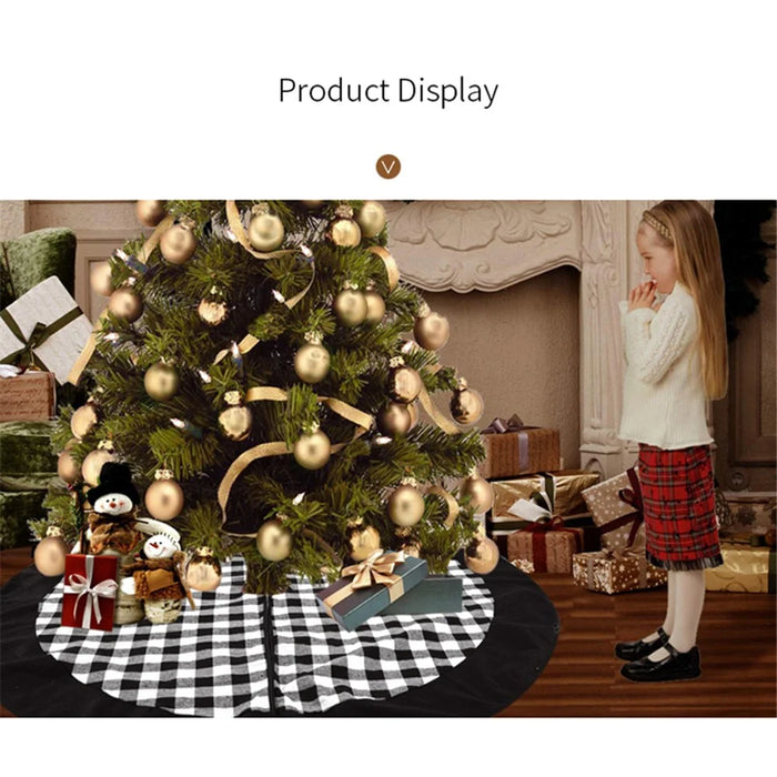 Christmas Tree Skirt Black and White Plaid Cloth Decoration Xmas Tree Ornament Gift for Home Holiday Decor - 5