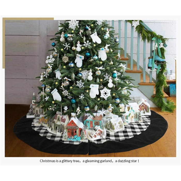Christmas Tree Skirt Black and White Plaid Cloth Decoration Xmas Tree Ornament Gift for Home Holiday Decor - 6