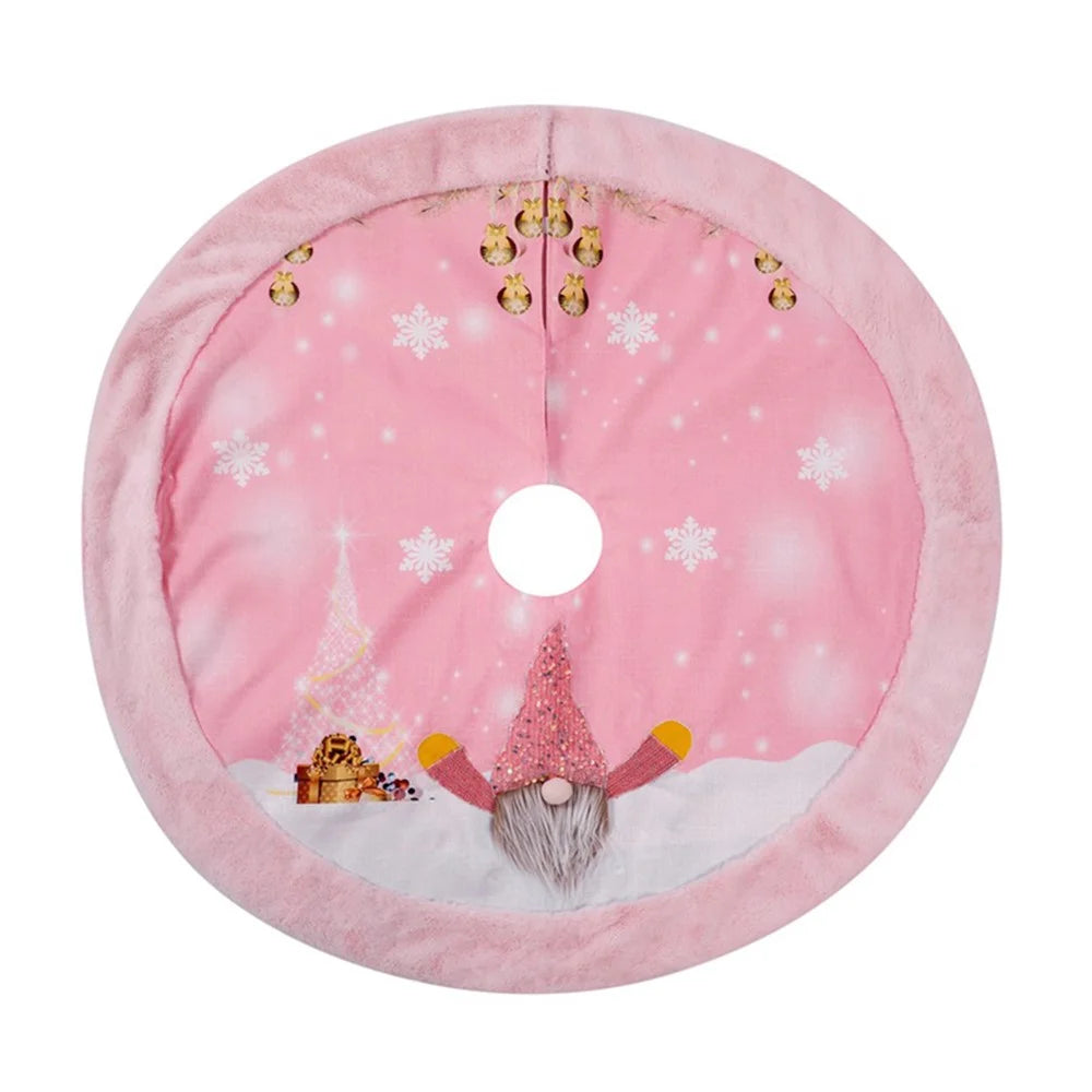 Flannel Xmas Tree Ornament Gift Pink Christmas Tree Skirt Gnome Snow Pattern Decoration Home Holiday Decor with LED Light - Boy - 1