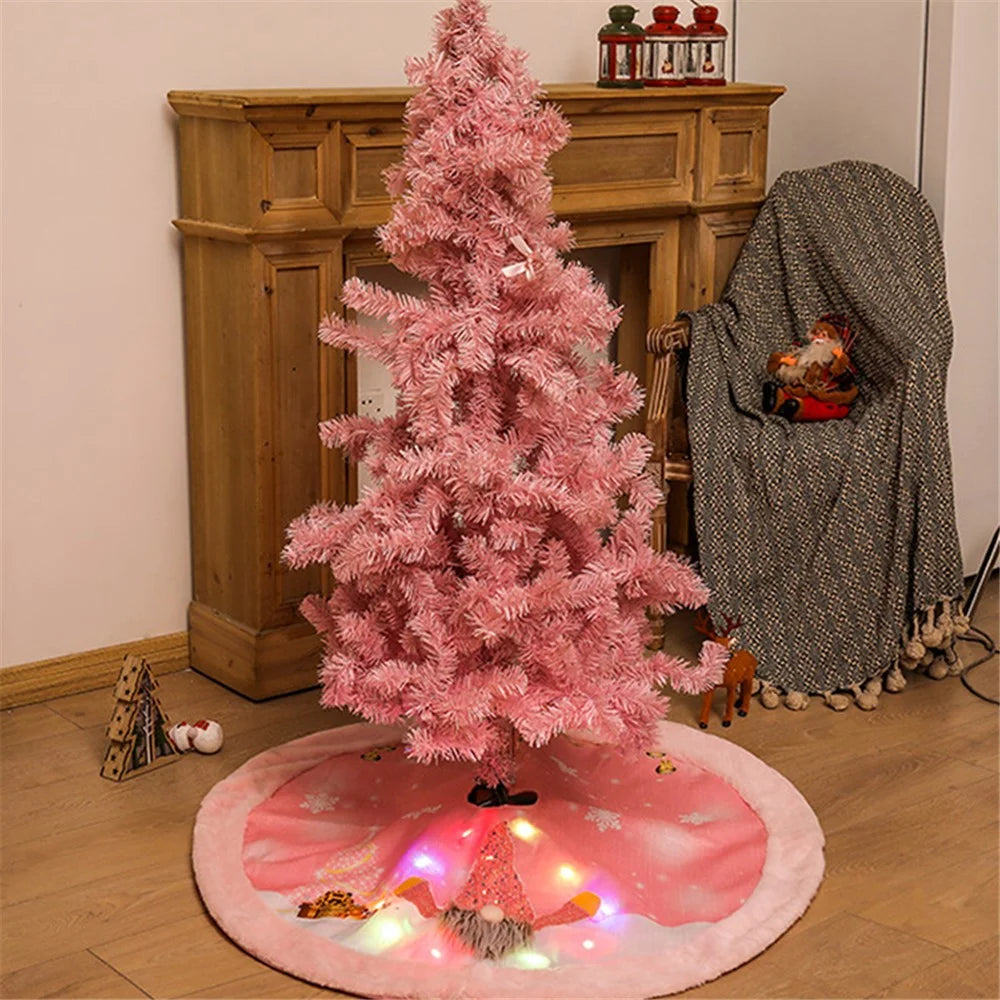 Flannel Xmas Tree Ornament Gift Pink Christmas Tree Skirt Gnome Snow Pattern Decoration Home Holiday Decor with LED Light - Boy - 2