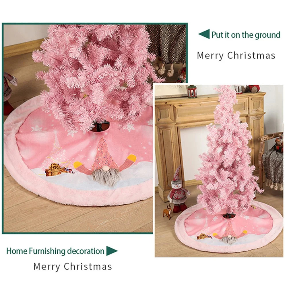 Flannel Xmas Tree Ornament Gift Pink Christmas Tree Skirt Gnome Snow Pattern Decoration Home Holiday Decor with LED Light - Boy - 3