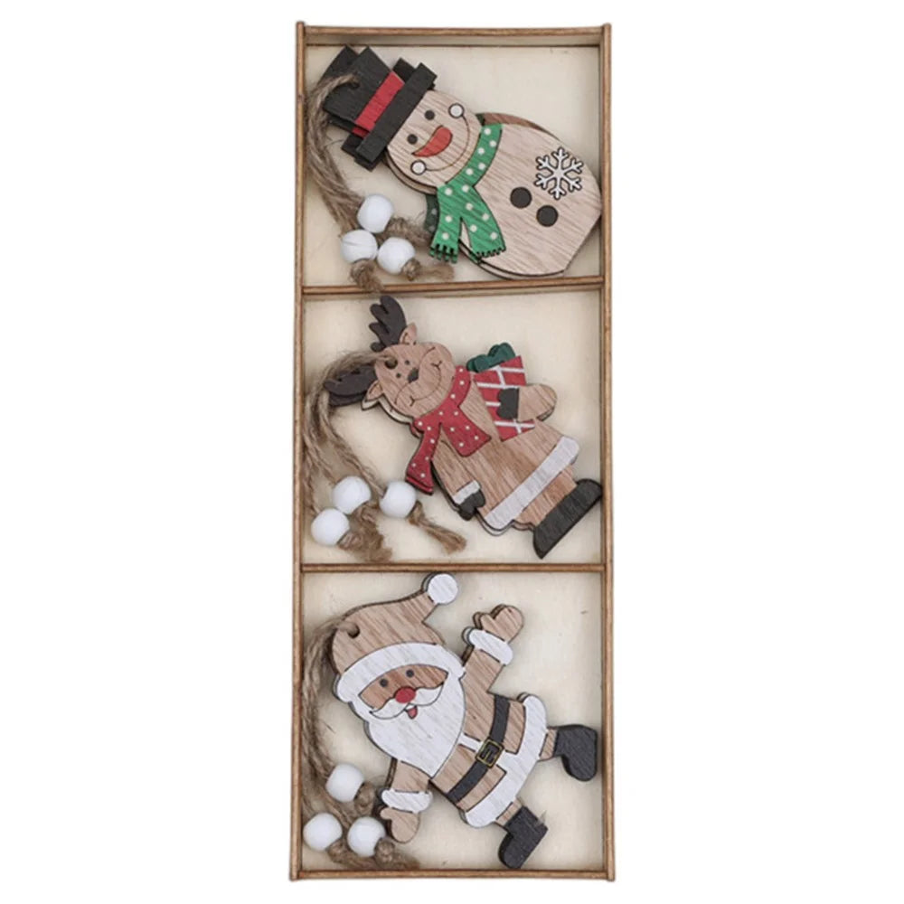 9Pcs Christmas Wooden Hanging Ornament Set Christmas Tree Decoration Crafts for Christmas Tree Home Party - Dolls Style - 1