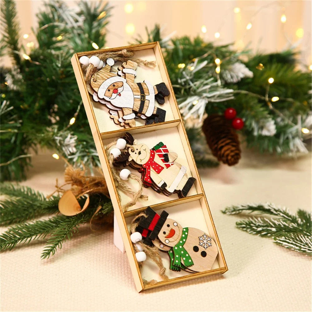9Pcs Christmas Wooden Hanging Ornament Set Christmas Tree Decoration Crafts for Christmas Tree Home Party - Dolls Style - 2