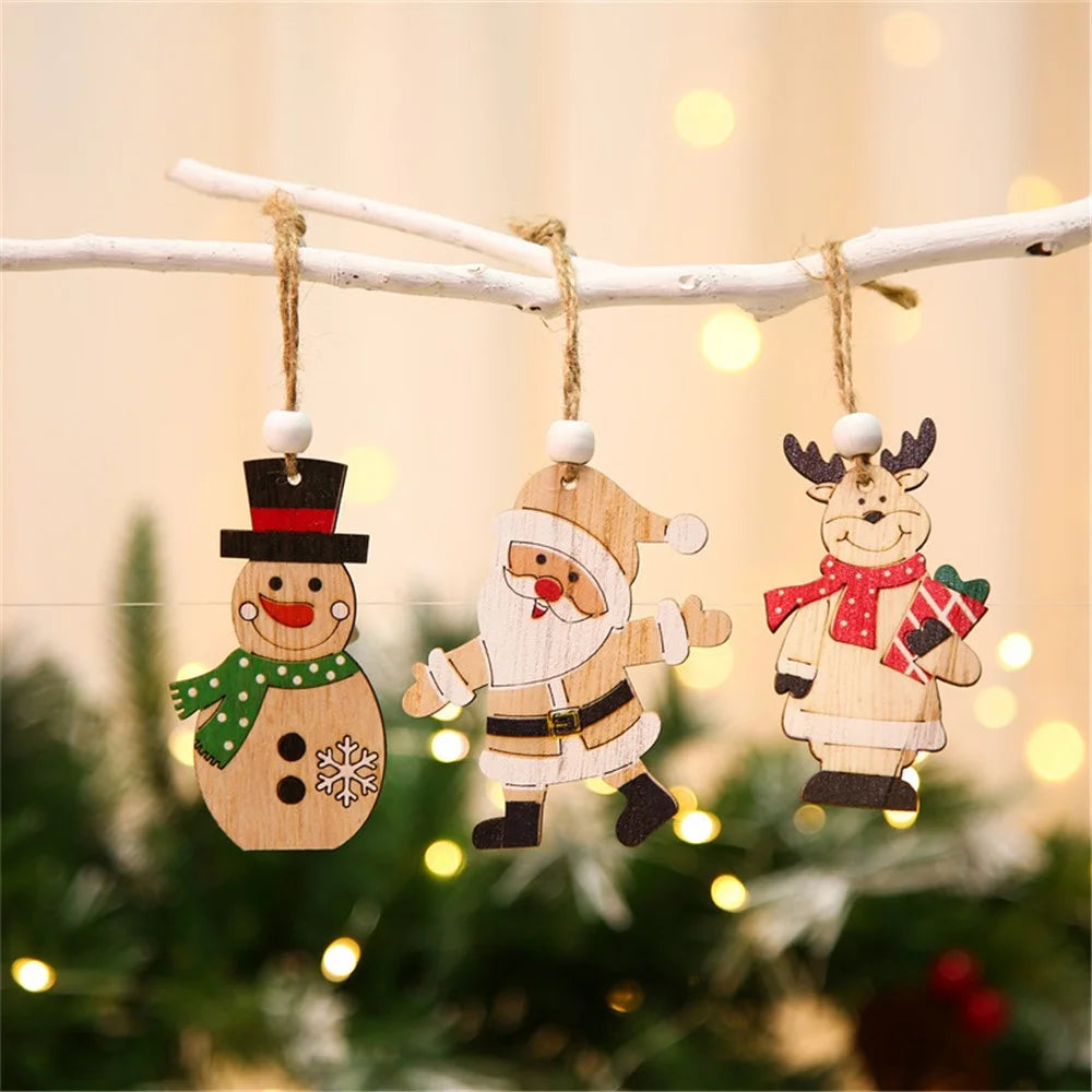 9Pcs Christmas Wooden Hanging Ornament Set Christmas Tree Decoration Crafts for Christmas Tree Home Party - Dolls Style - 3