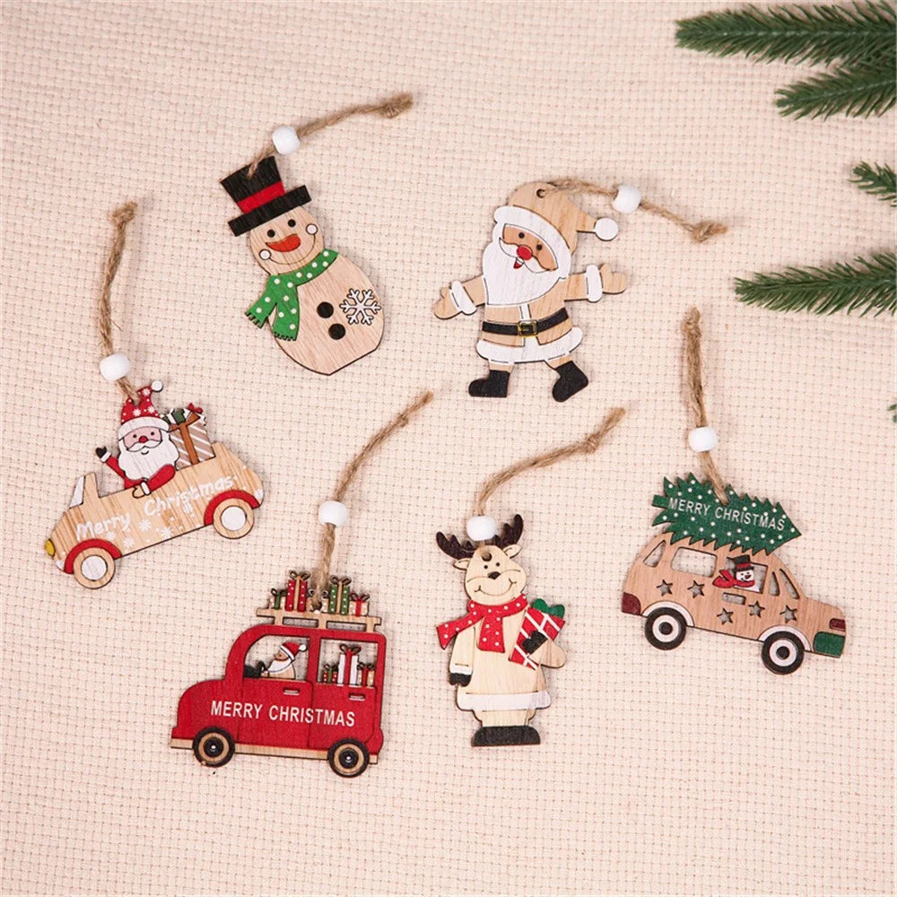 9Pcs Christmas Wooden Hanging Ornament Set Christmas Tree Decoration Crafts for Christmas Tree Home Party - Dolls Style - 4