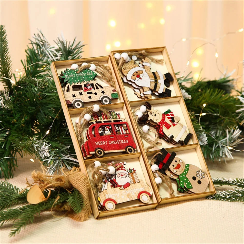 9Pcs Christmas Wooden Hanging Ornament Set Christmas Tree Decoration Crafts for Christmas Tree Home Party - Dolls Style - 5