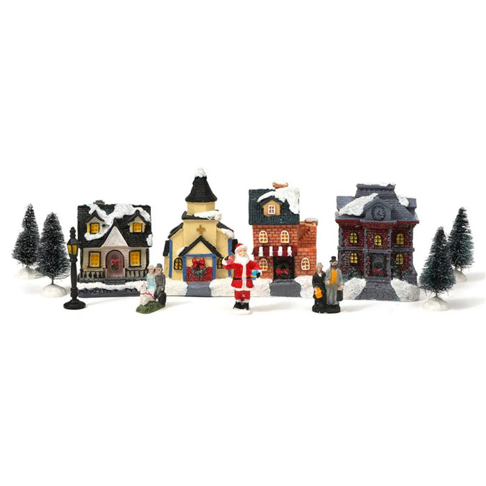 10Pcs Christmas Village Scene Set Battery Operated LED Light Up Holiday Decorations Xmas Winter Home Decor - Style C - 1