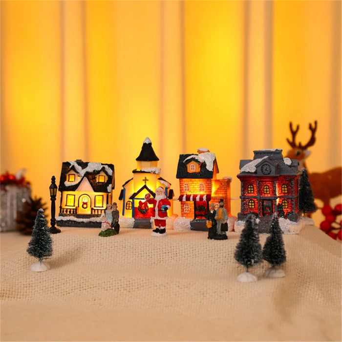 10Pcs Christmas Village Scene Set Battery Operated LED Light Up Holiday Decorations Xmas Winter Home Decor - Style C - 2
