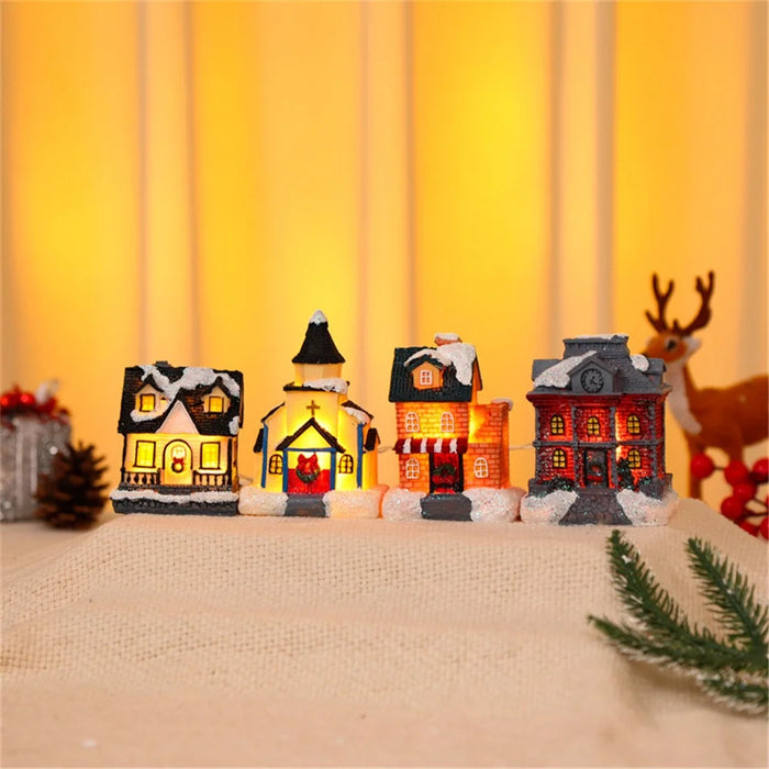 10Pcs Christmas Village Scene Set Battery Operated LED Light Up Holiday Decorations Xmas Winter Home Decor - Style C - 3