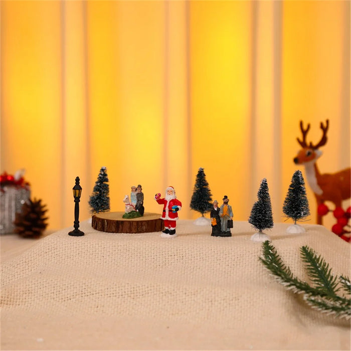 10Pcs Christmas Village Scene Set Battery Operated LED Light Up Holiday Decorations Xmas Winter Home Decor - Style C - 4