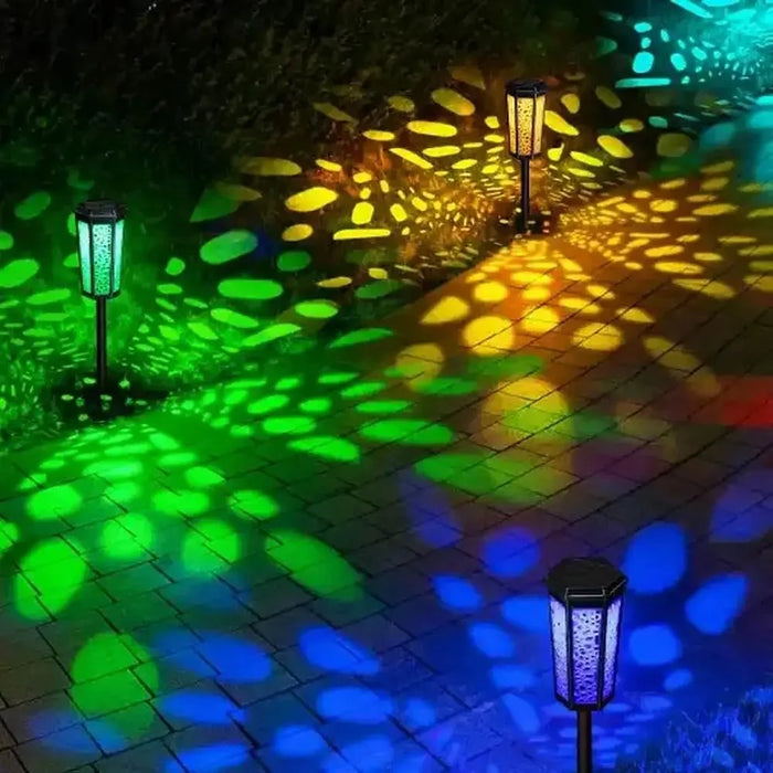 DS019 Hexagonal Hollow-Out Solar Powered Stake LED Lamp Home Yard Lawn Light with Warm Light+RGB - 2